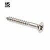 Prime-Line Wood Screws, Flat Head, Phillips Drive, #10 X 1-1/2 in, Grade 18-8 Stainless Steel, 15PK 9035719